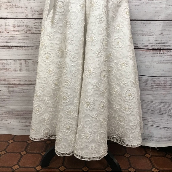 Davids Bridal White Strapless Lace Pearl Beaded Formal Dress Wedding Party Gown - Picture 4 of 10